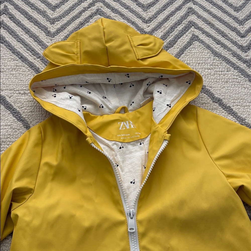 Zara Yellow Kids' Hooded Rain Jacket with Ear Detail